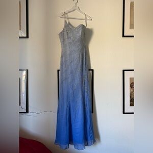 Tiffany Designs silk beaded Blue Ombre one shoulder Evening Gown